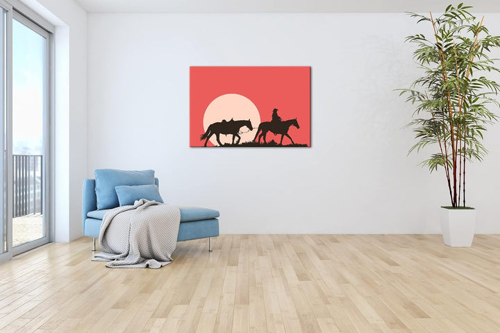 deyoli Cowboy im Sonnenuntergang Format: 60x40 als Leinwand, Motiv fertig gerahmt auf Echtholzrahmen
