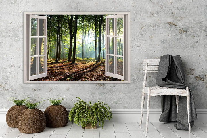 Feeby Vlies Leinwandbild Wald Natur Sonne Bäume 90x60 cm Druckbild Wandbild Wanddekoration Deko Wand