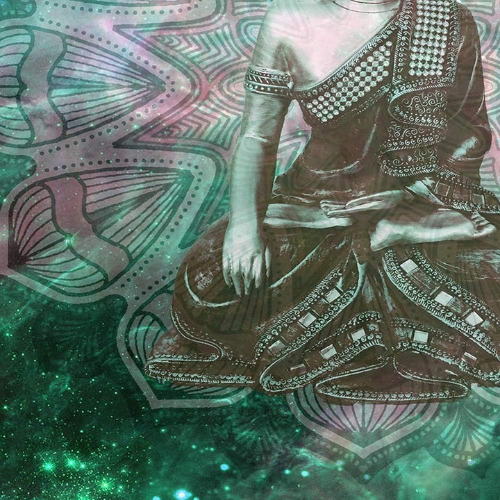 Feeby Bilder Abstrakt 300x140 cm Leinwandbild 5 Teilig XXL Kunstdruck modern Buddha grün Leinwandbil