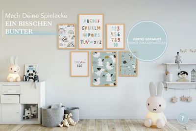 Papierschmiede® Bilder Kinderzimmer Kids Mood Poster Set ABC Dragon Space, Gerahmte Bilder fürs Kind