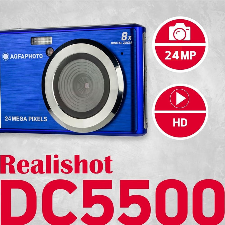 AGFA PHOTO Realishot DC5500 Kompakt-Digitalkamera, 24 MP, 2,4 Zoll LCD, 8-facher Digitalzoom, Lithiu