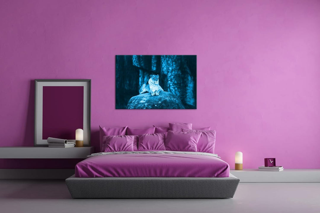 deyoli erhabene stolze Löwin Format: 80x60 Effekt: Monocrome Blau als Leinwand, Motiv fertig gerahmt