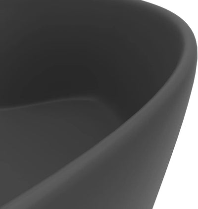HOMIUSE Luxus-Waschbecken mit üBerlauf Matt Dunkelgrau 36x13 CM Keramik Waschbecken Waschtisch Aufsa