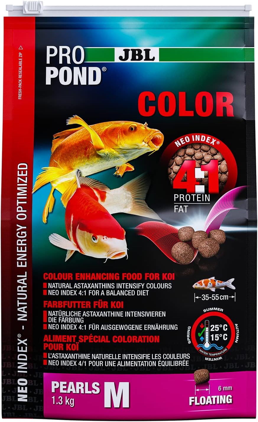 JBL Farbfutter für Koi, Schwimmende Futterperlen, Spezialfutter, ProPond Color, Grösse M, 1,3 kg M 1