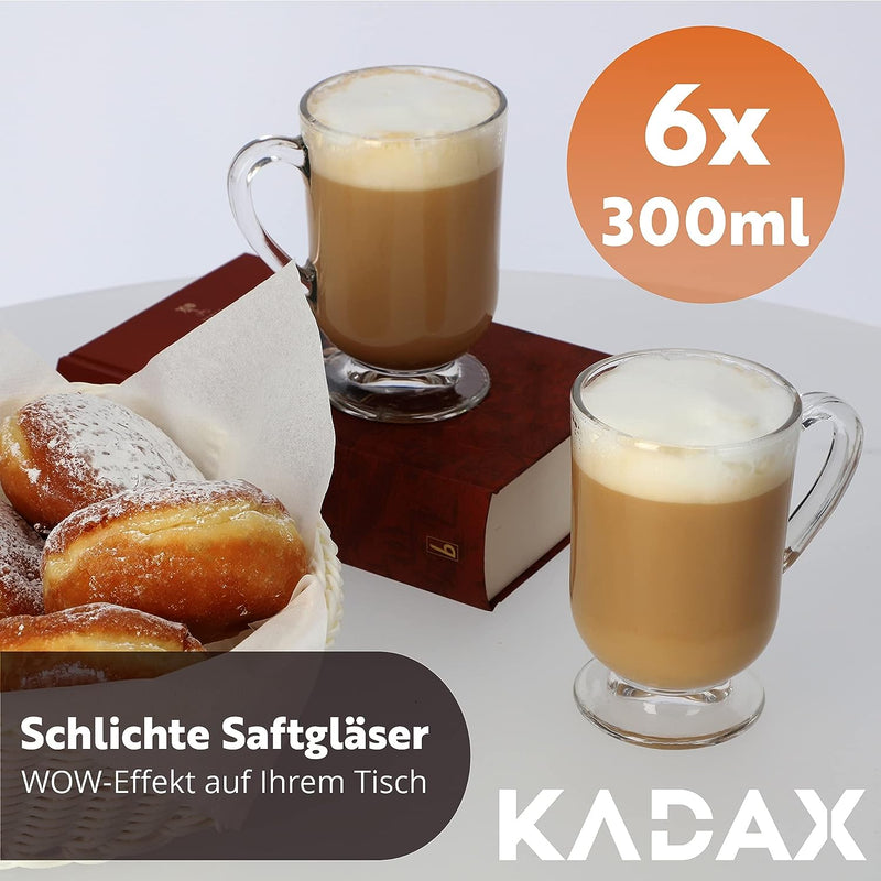 KADAX Kaffeegläser Set, 300ml, Teegläser aus Glas, Glühweingläser, Trinkgläser für Tee, Kaffee, Iris