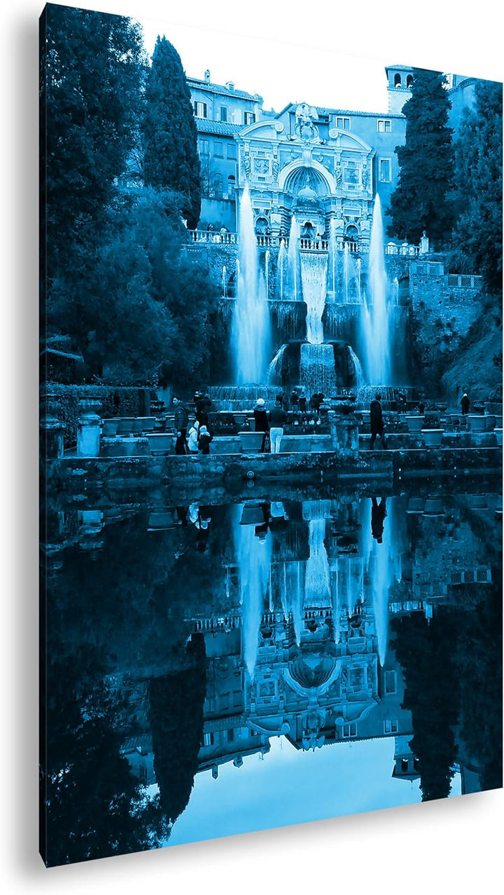 deyoli schöner Brunnen in Italien Format 80x60 Effekt: Monocrome Blau als Leinwandbild, Motiv fertig