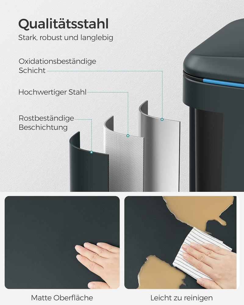 SONGMICS Mülleimer Küche, 2 x 20 L, Mülltrennsystem 2 Fächer, Abfalleimer Metall, Treteimer, Innenei