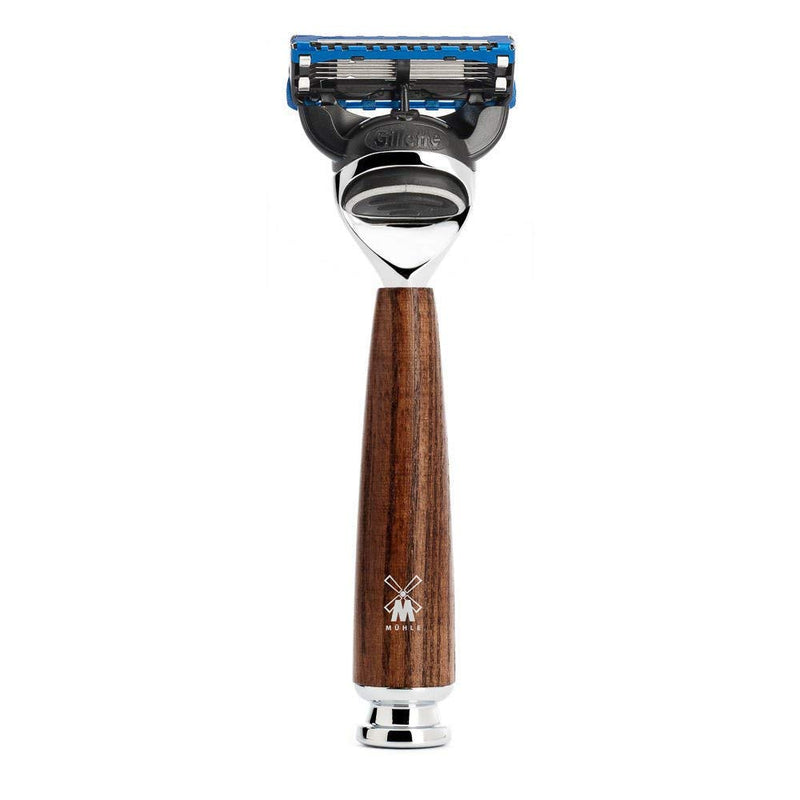 MÜHLE Rytmo 5-Klingen-Rasierer kompatibel mit Gillette-Klingen - Griff aus gedämpfter Esche und Meta