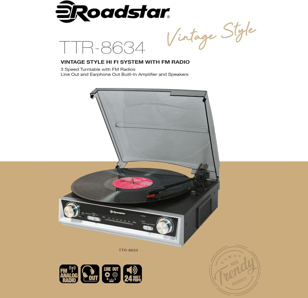 Roadstar TTR-8634 Audio Turntable Black Silver