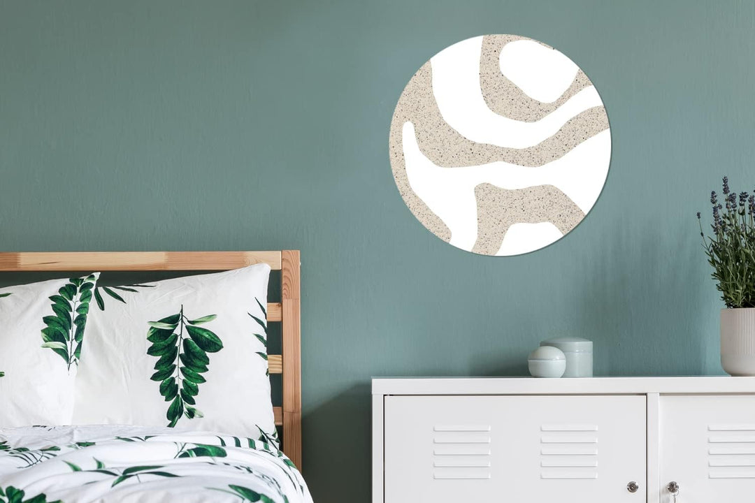 MuchoWow Wandbild Rund Wanddeko Deko Wohnzimmer Bilder 60x60 cm Abstrakt - Terrazzo - Design - Beige