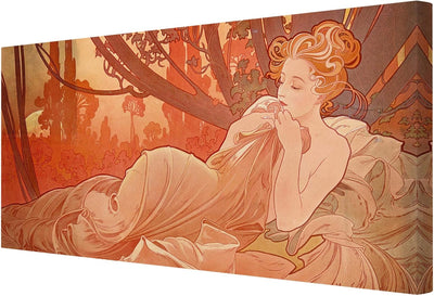 Bilderwelten Leinwandbild - Alfons Mucha - Abenddämmerung Querformat 40 x 80 cm 40cm x 80cm, 40cm x