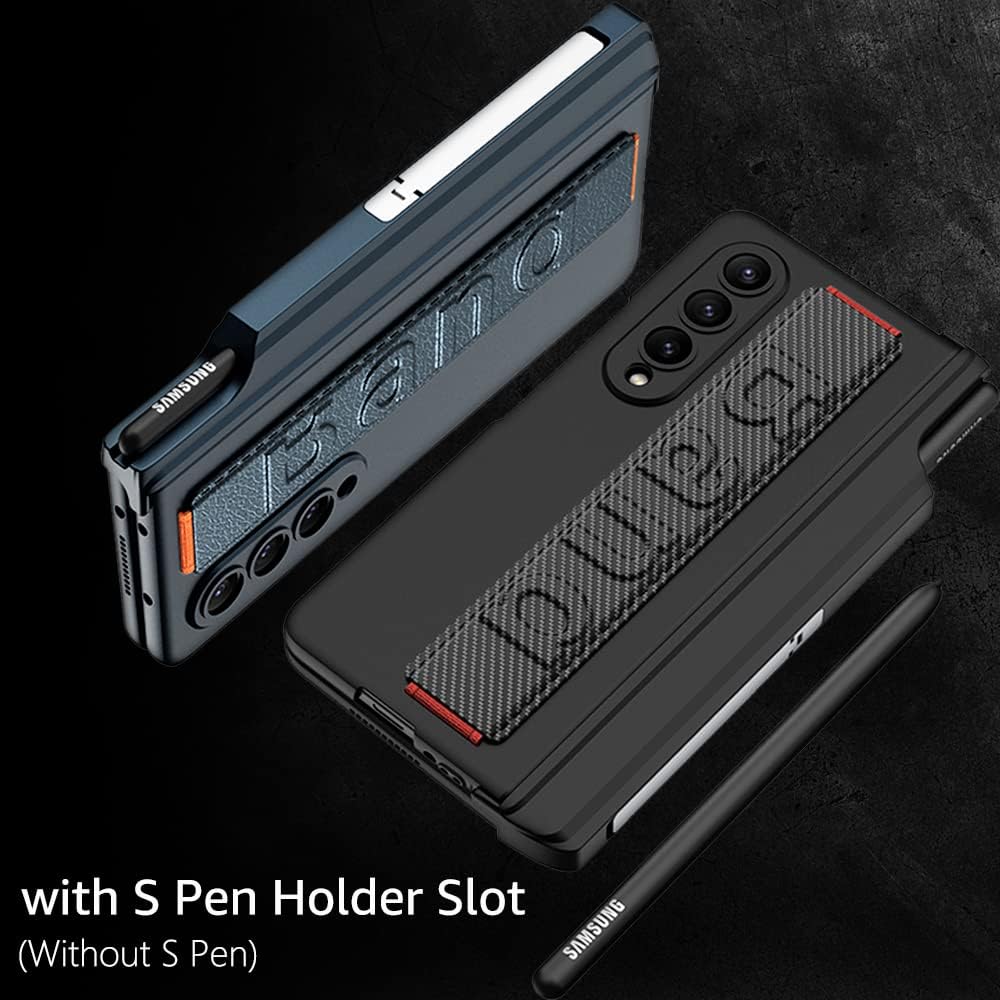 Hülle für Samsung Galaxy Z Fold 4 Magnetscharnierschutz mit Armband und S-Pen-Halter, Luxus-PC Stoss
