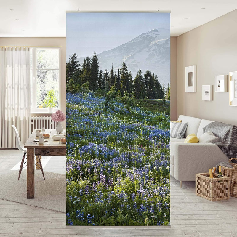 Bilderwelten Raumteiler Bergwiese mit Blumen vor Mt. Rainier 250x120cm ohne Halterung 250 x 120cm oh