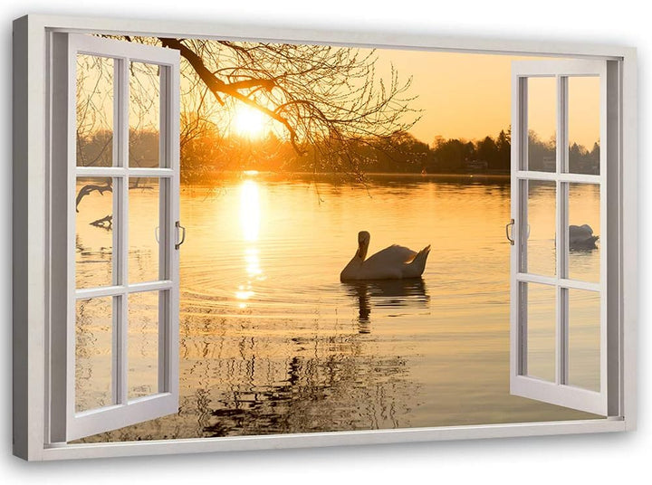 Feeby Viles - Leinwand Bilder - Fensterblick Natur- 90x60 cm- Deko Wohnzimmer - Wandbilder Schlafzim