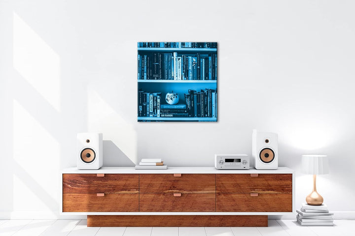 deyoli rand volles Bücherregal Format: 70x70 cm als Leinwandbild Effekt: Monocrome Blau, Motiv ferti