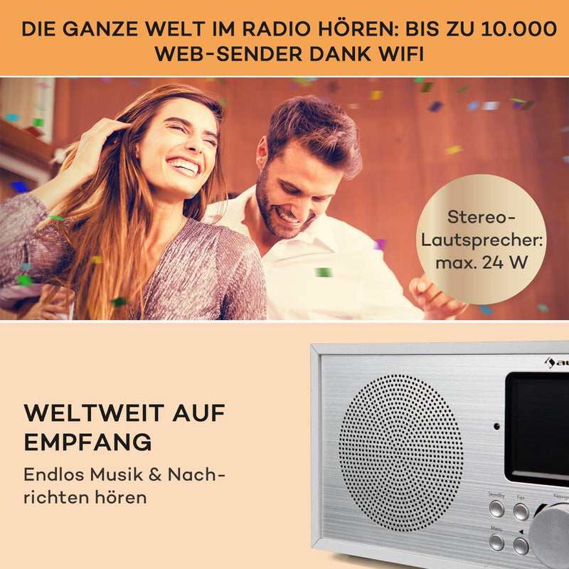 auna Silver Star Stereo Internetradio mit DAB+ / UKW, WLAN Radio, Webradio mit Bluetooth, 2 x 8 Watt