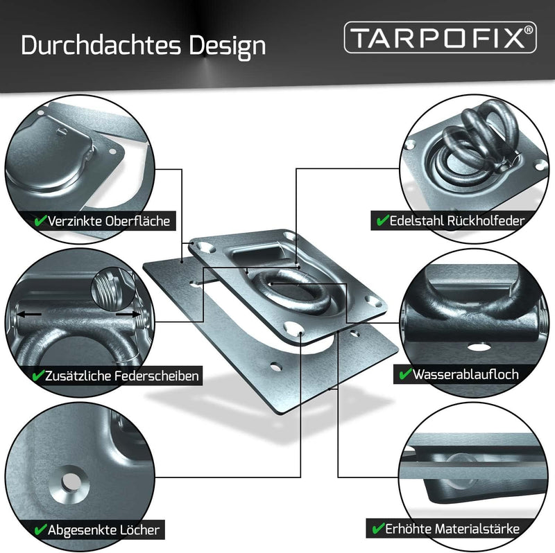Tarpofix® Anhänger Zurrösen mit Gegenplatten inkl. Schrauben (6 Stück) - Robuste Zurrmulden mit eine