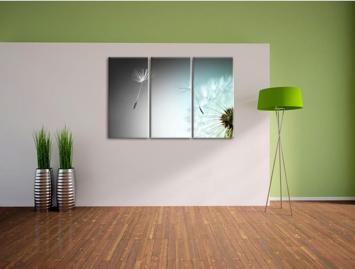 Pixxprint Löwenzahn Pusteblume als Leinwandbild/Grösse: 3 Teilig (120x80 cm) cm/Wandbild/Kunstdruck/