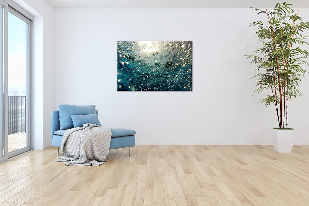 deyoli Luftblasen im blauen Wasser im Format: 100x70 als Leinwandbild, Motiv fertig gerahmt auf Echt