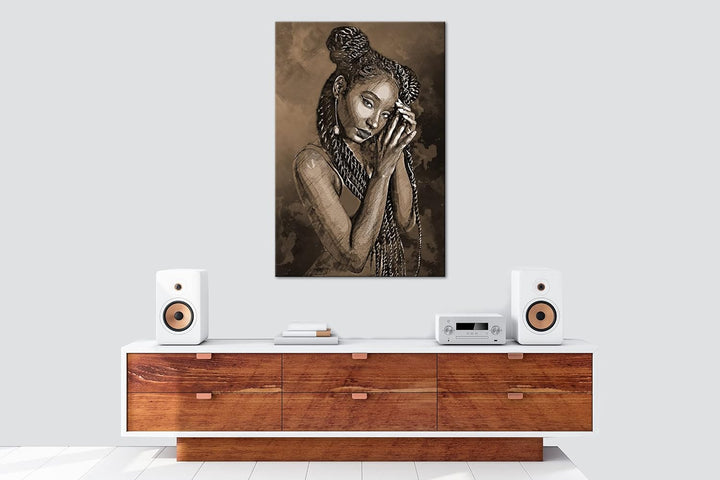 deyoli Illustration einer afrikanischen Frau Format: 120x80 Effekt: Sepia als Leinwandbild, Motiv fe