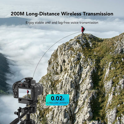 NearStream AWM20T Lavalier Mikrofon Wireless mit Geräuschunterdrückung/Anzeige, 200m Übertragung/7H