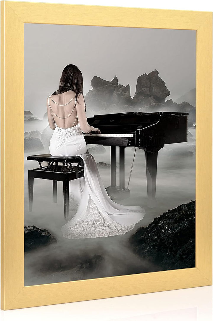 rahmengalerie24 Bilderrahmen 33x95 cm New Rio Rahmen Gold Holz Acrylglas ohne Passepartout Portraitr