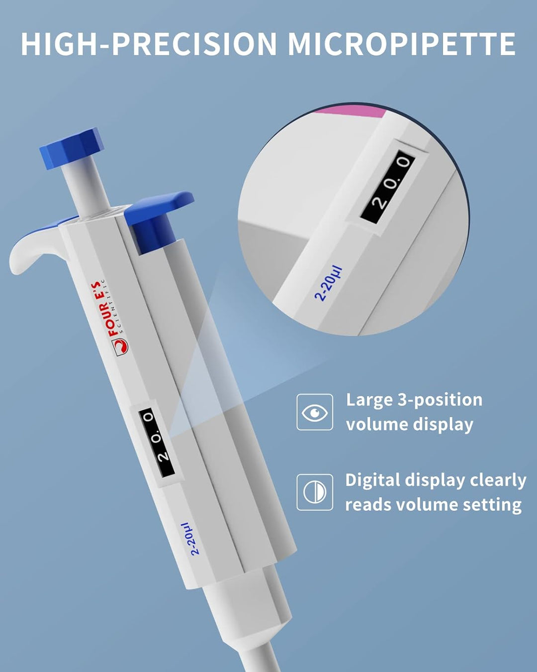 Einkanal Variable Volume Mikropipette/Pipettierer, Four E’S Scientific 2-20µl Micropipette, einstell