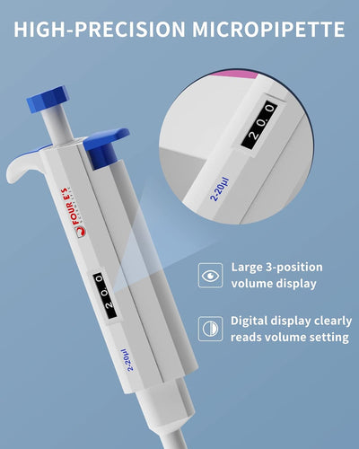 Einkanal Variable Volume Mikropipette/Pipettierer, Four E’S Scientific 2-20µl Micropipette, einstell