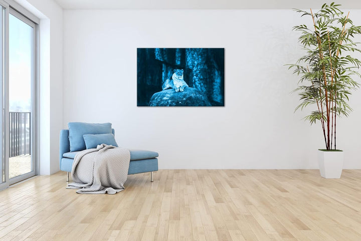 deyoli erhabene stolze Löwin Format: 80x60 Effekt: Monocrome Blau als Leinwand, Motiv fertig gerahmt