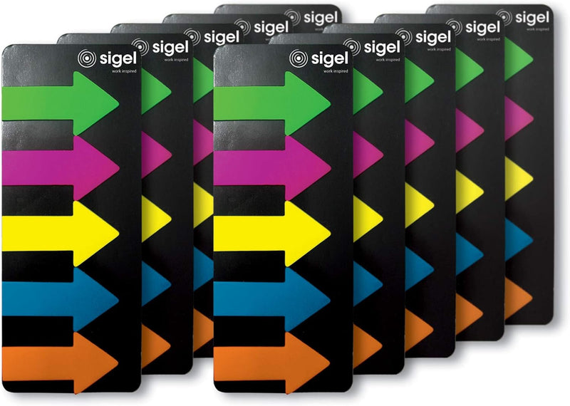 SIGEL HN600/10 Haftmarker Pfeile, 10 Stück á 125 Streifen im Format 25 x 45 mm, grün, blau, pink, ge