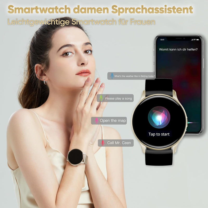 Dachma Amoled Smartwatch Damen Rund - Android mit Telefonfunktion Display Whatsapp Funktion Sprachas