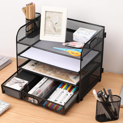 Schreibtisch-Organizer, Briefablage, A4-Dokumentenablage, für Zuhause, Büro, Schule, Metallgeflecht,