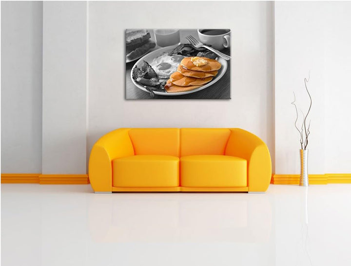 Leckere Pancakes zum Frühstück schwarz/weiss Format: 100x70 auf Leinwand, XXL riesige Bilder fertig