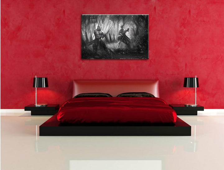 Pixxprint Kampf zwischen Samurai und Ninja als Leinwandbild/Grösse: 100x70 / Wandbild/Kunstdruck/fer