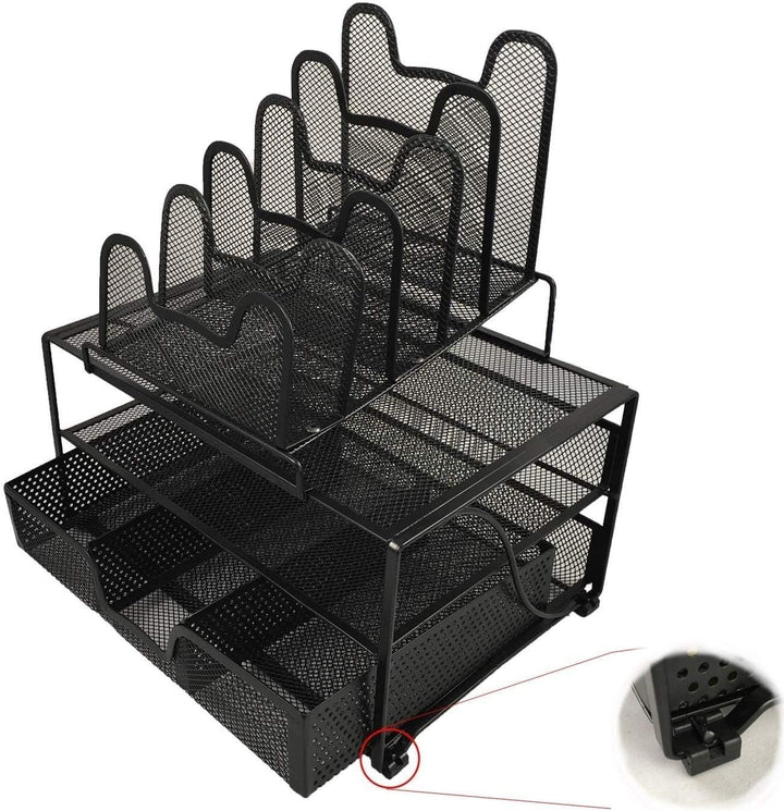 Schreibtisch-Organizer aus schwarzem Metallgewebe. ROBUSTER Organizer mit rutschfesten + kratzfesten