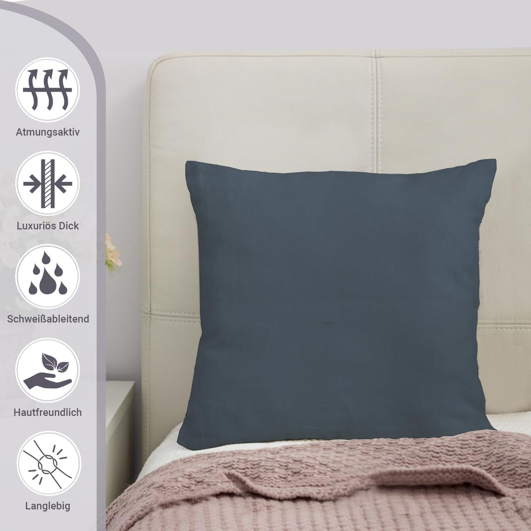 Pizuna Luxuriöser Soft-Satin 2er Pack Kissenbezug 80 x 80 cm Dunkel Blau, 800 Fadenzahl Baumwolle Qu