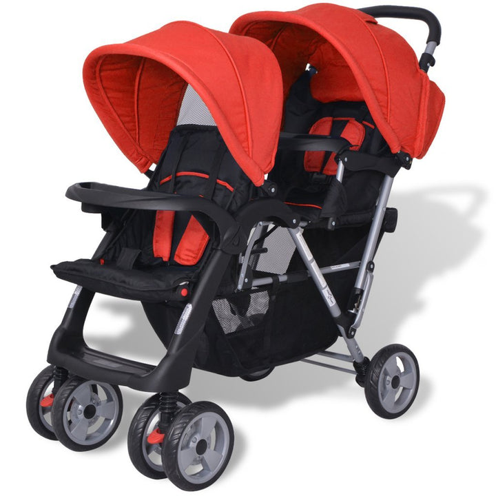 Festnight Geschwisterwagen Kinderwagen Geschwisterkinderwagen aus Stahl + Oxfordgewebe für 1-2 Kinde