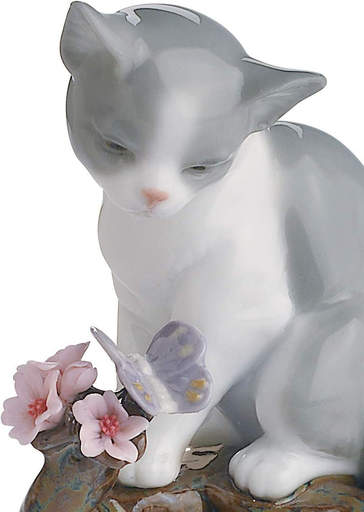 LLADRÓ Katzen-Figur Blühende Jahreszeit. Katze. Porzellan.
