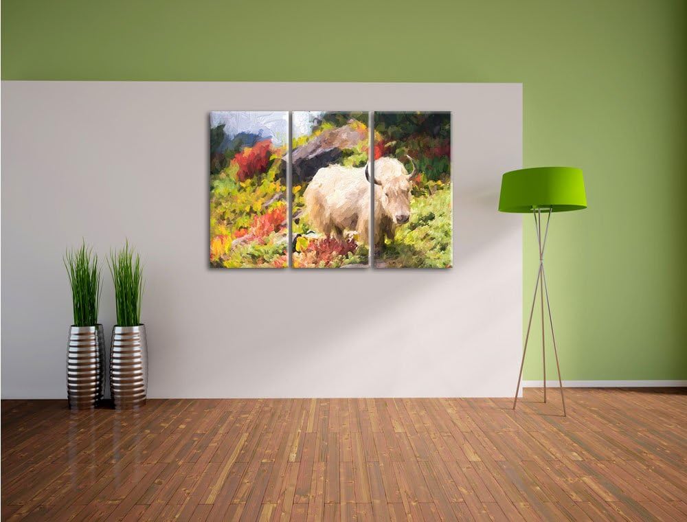 Pixxprint Schönes Yak Himalaya Kunst als Leinwandbild/Grösse: 3 Teilig (120x80 cm) cm/Wandbild/Kunst