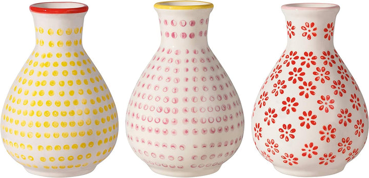 Bloomingville Vasen Susie Retro kleine ø 6,5 H 11 cm, rosa gelb rot, Keramik, 3er Set
