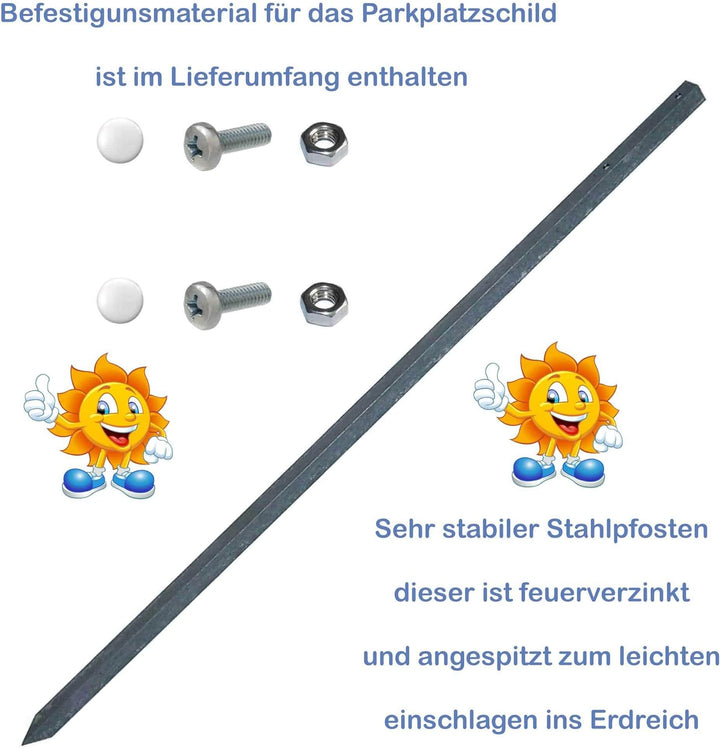Kleberio® Parkplatz Schild - Privatparkplatz - 52 x 11 cm mit Pfosten 75 cm Privatgrundstück, Parken