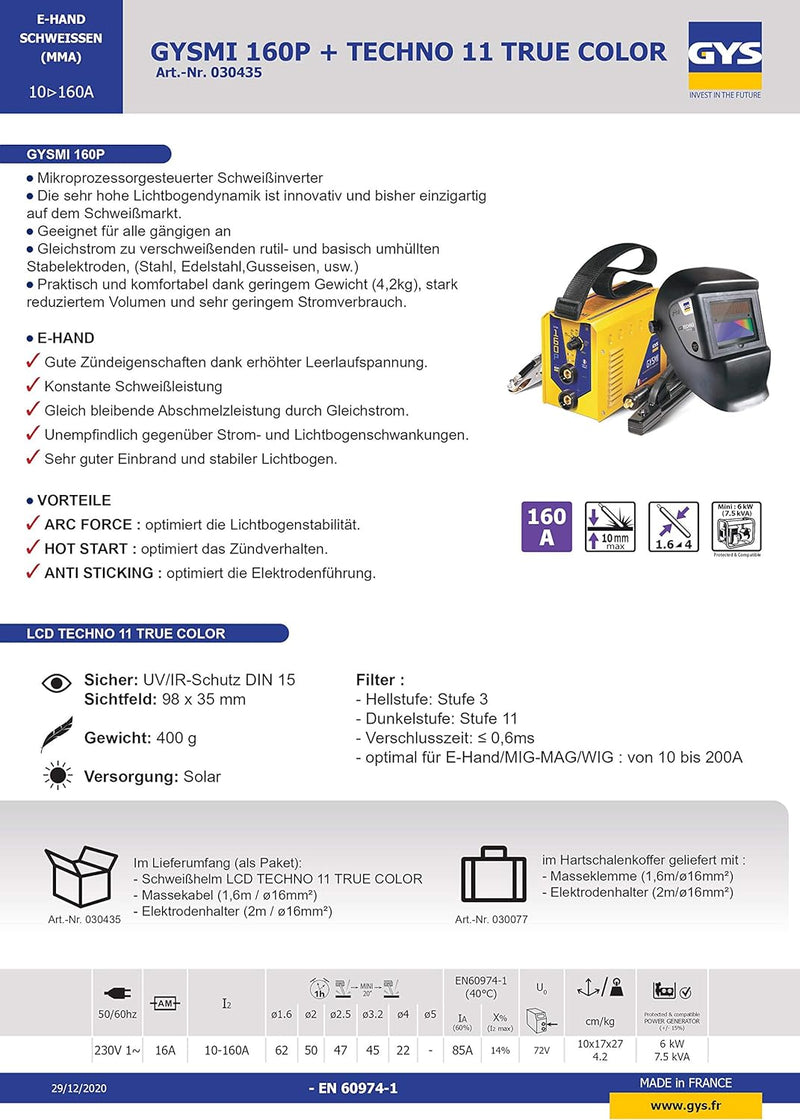 GYS GYSMI 160P + LCD 11 – Pack Inverter MMA