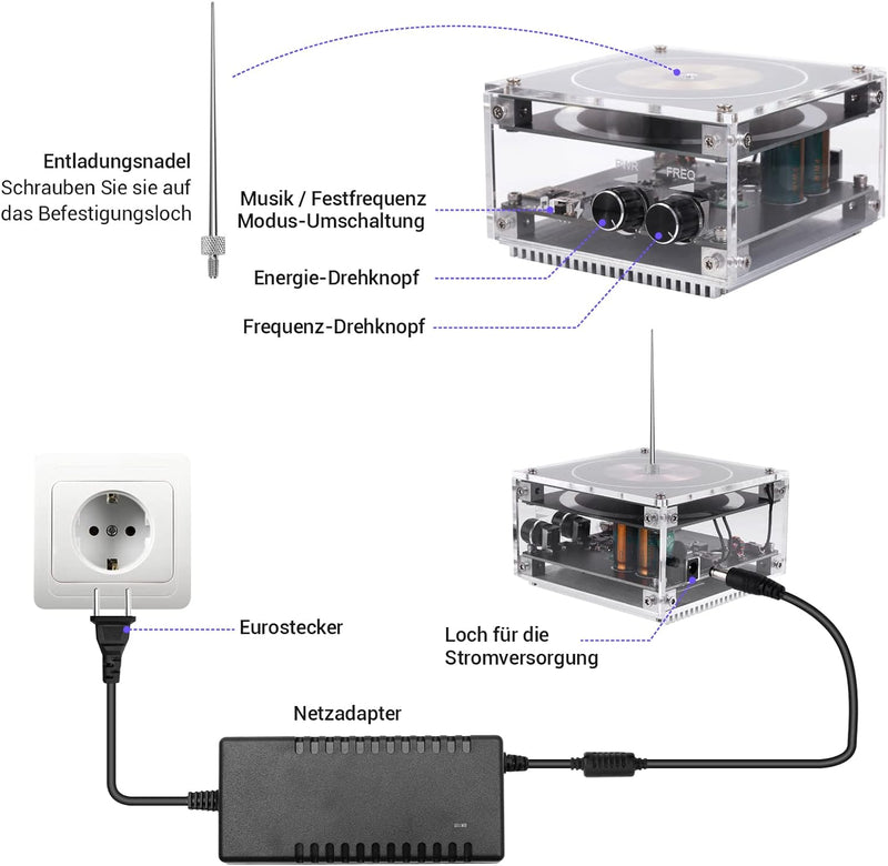 DONGKER Musik Tesla Coil Speaker, Lichtbogen Plasma Generator Teslaspule Bluetooth Lautsprecher mit