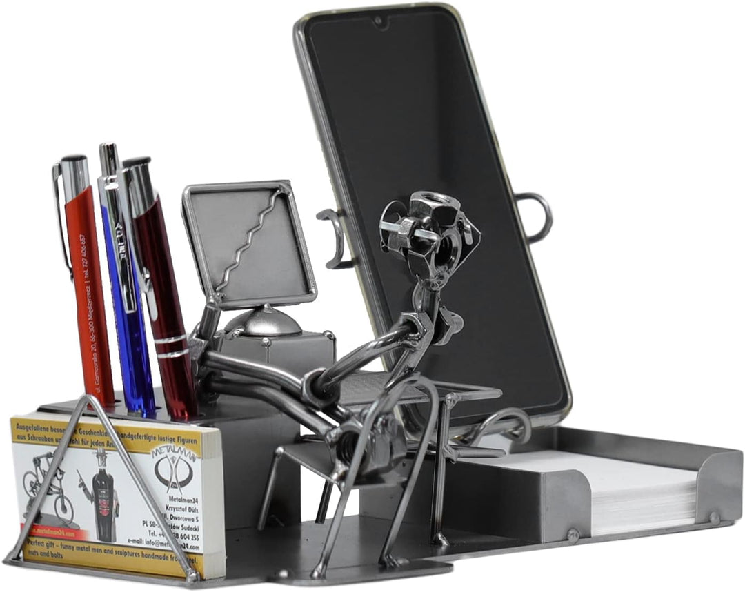 metalman24 Schraubenmännchen BÜRO PC Schreibtisch Organizer HANDYHALTER Visitenkartenhalter Stifteha