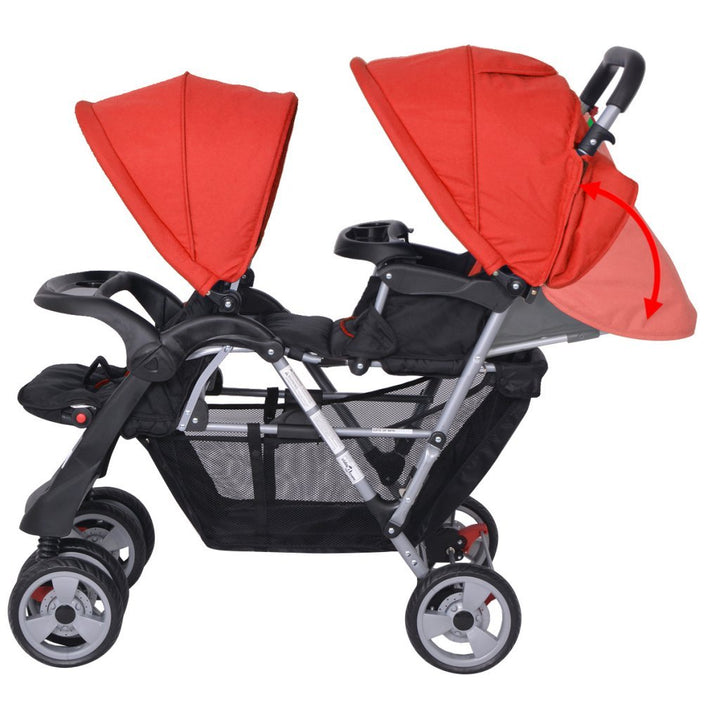 Festnight Geschwisterwagen Kinderwagen Geschwisterkinderwagen aus Stahl + Oxfordgewebe für 1-2 Kinde