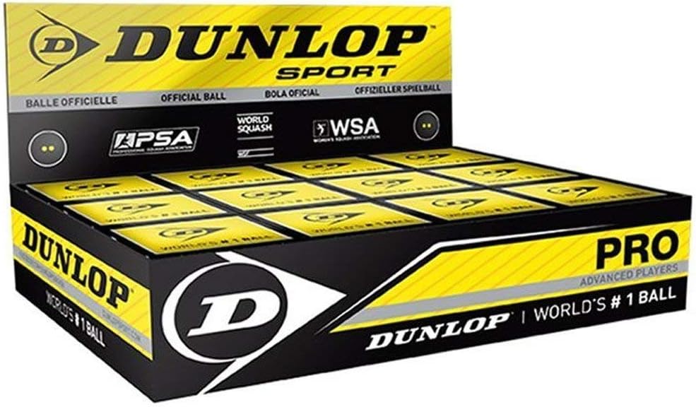 Dunlop Sports Xx Squashball – Pro Box 12-ball box Schwarz/Doppelgelber Punkt, 12-ball box Schwarz/Do