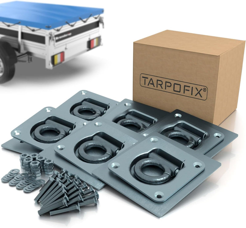 Tarpofix® Anhänger Zurrösen mit Gegenplatten inkl. Schrauben (6 Stück) - Robuste Zurrmulden mit eine