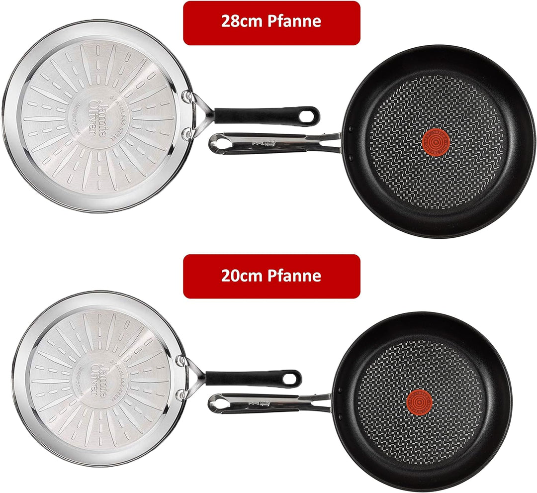 Tefal E30 Jamie Oliver Pfannenset Induktion 4 tlg -SET7- kleine Pfanne 20 cm + Bratpfanne gross 28 c