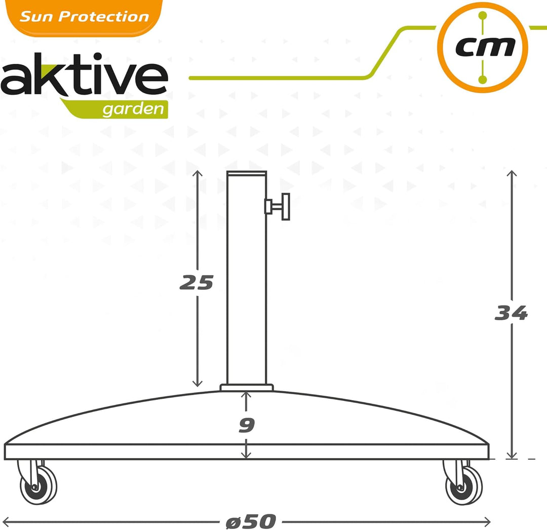 AKTIVE Halterung für Sonnenblende mit Rollen, Zement, Rohr mit Durchmesser 48 cm, 50 x 50 x 8 cm, 25