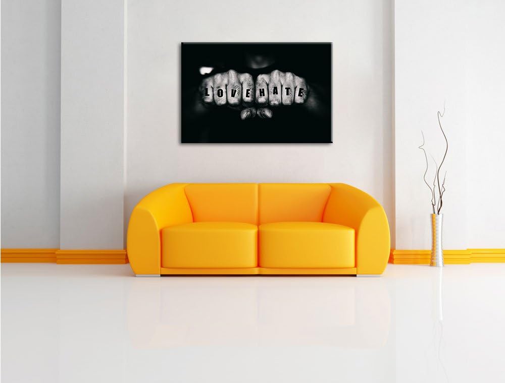 Love Hate Fäuste, Format: 100x70 auf Leinwand, XXL riesige Bilder fertig gerahmt mit Keilrahmen, Kun